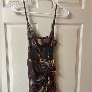 Fashion Nova Brown and Blue Mini Dress